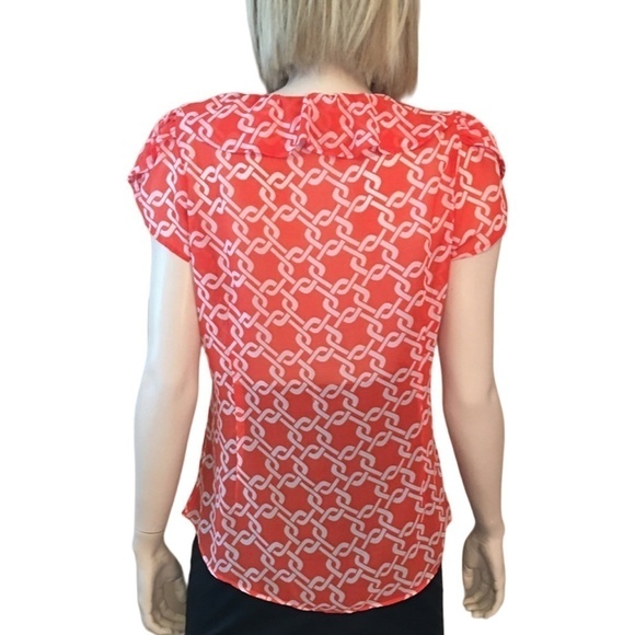 Banana Republic Blouse Top Lightweight Ruffles Flowy Flutter Sleeves Warm Print - Picture 9 of 16